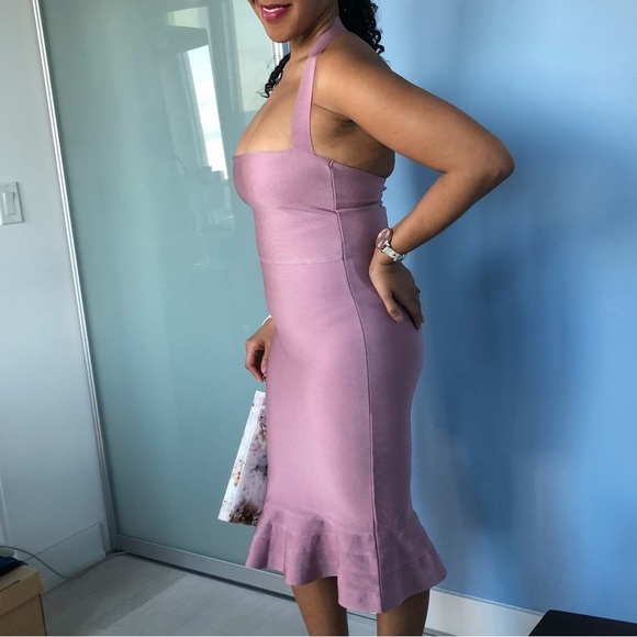 Pink halter bodycon dress with tiered hem - Picture 4 of 11